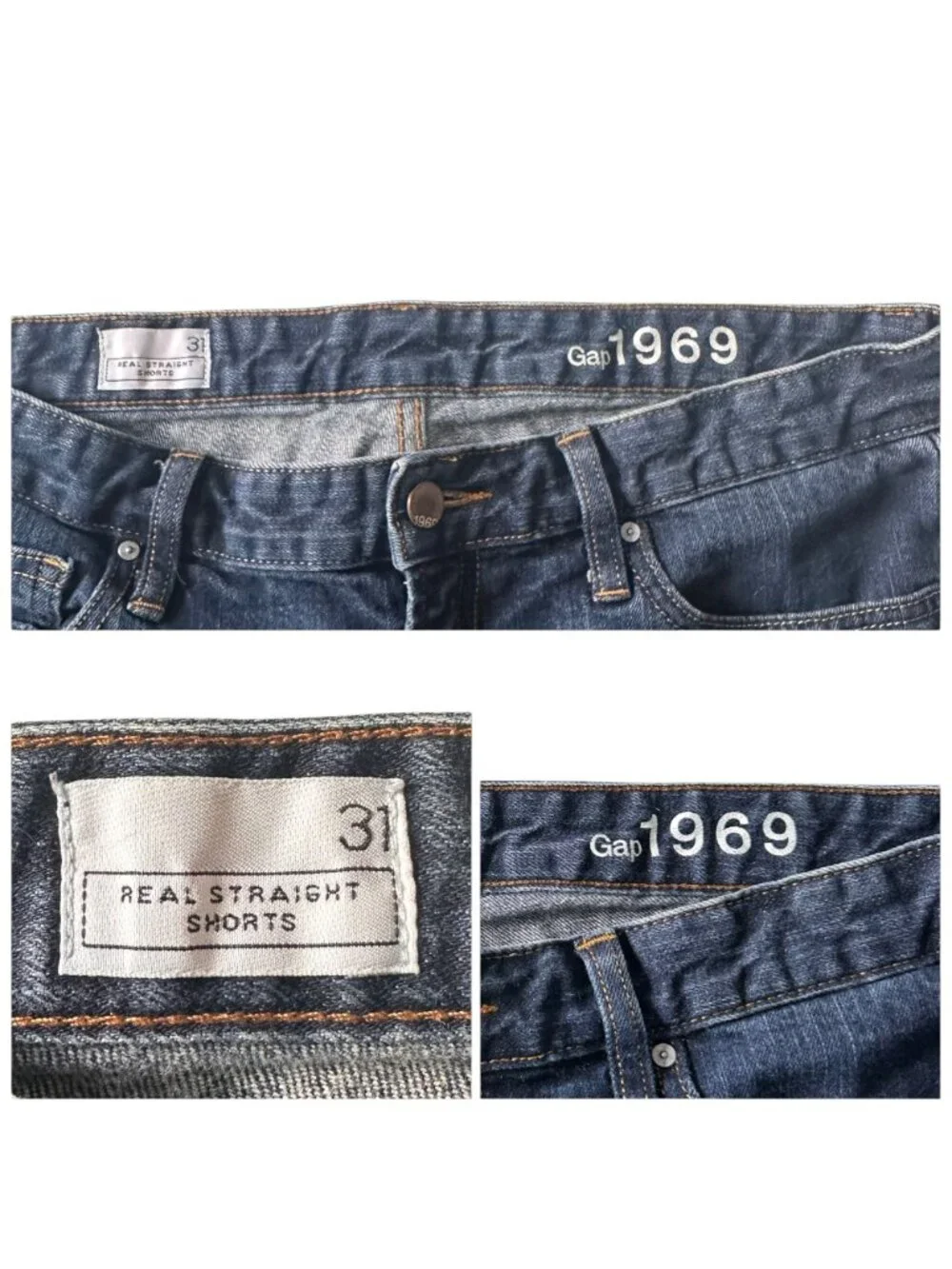 Gap 1969 Real Straight Denim Shorts 31 Indigo Rinse Mid Rise Cuffed Stretch